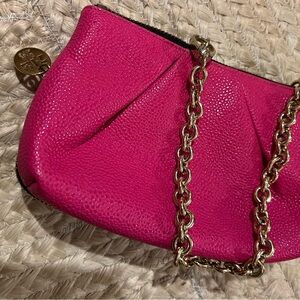 Rare Henri Bendel Pink Clutch with Gold Chain